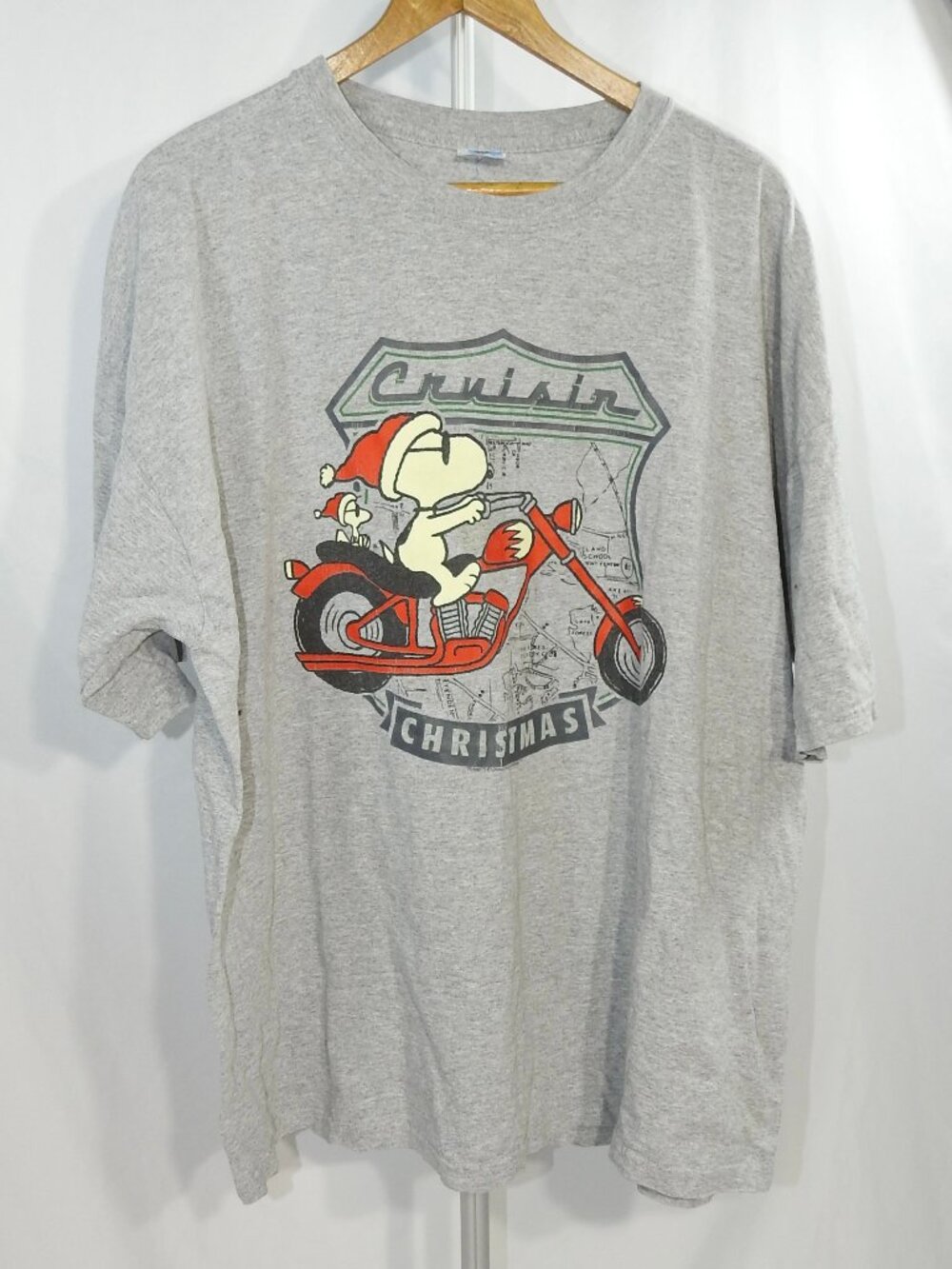 Snoopy Grey T-Shirt Stain Issue Size ? 3/$14 Woodstock Motocycle Santa Christmas